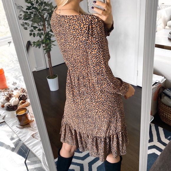 🍂 TALBOTS TAN BLACK ANIMAL PRINT LOOSE LONG SLEEVD DRESS! - Picture 5 of 14